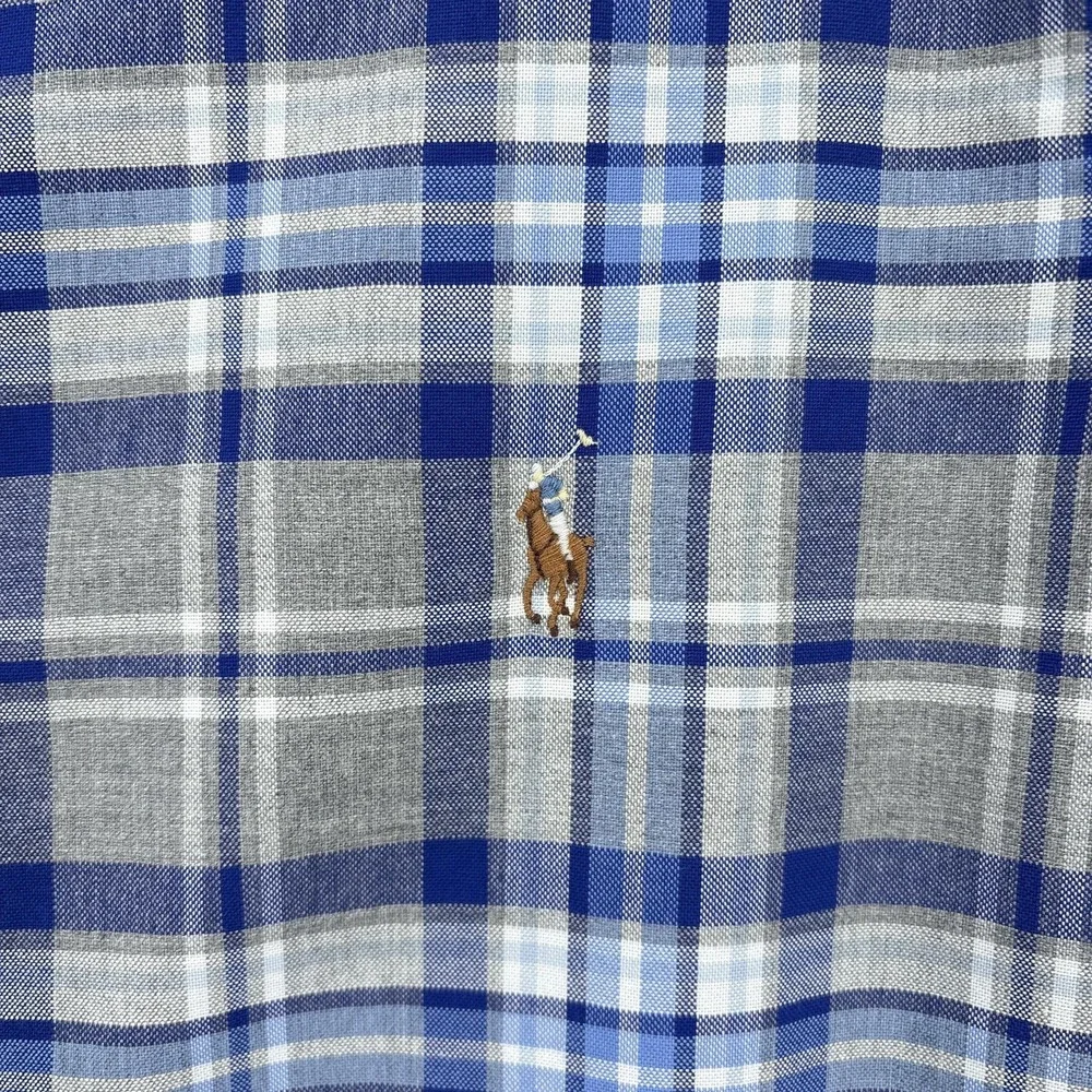 Polo Ralph Lauren Shirt Mens L Blue Plaid Classic Fit Button Down Long Sleeve